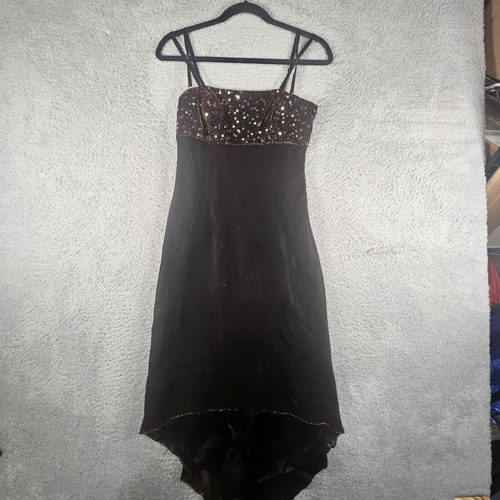 Vtg Jump Apparel Midi Dress Womens Small‎ 3/4 Orange Burnout Shimmer Y2K 90s
